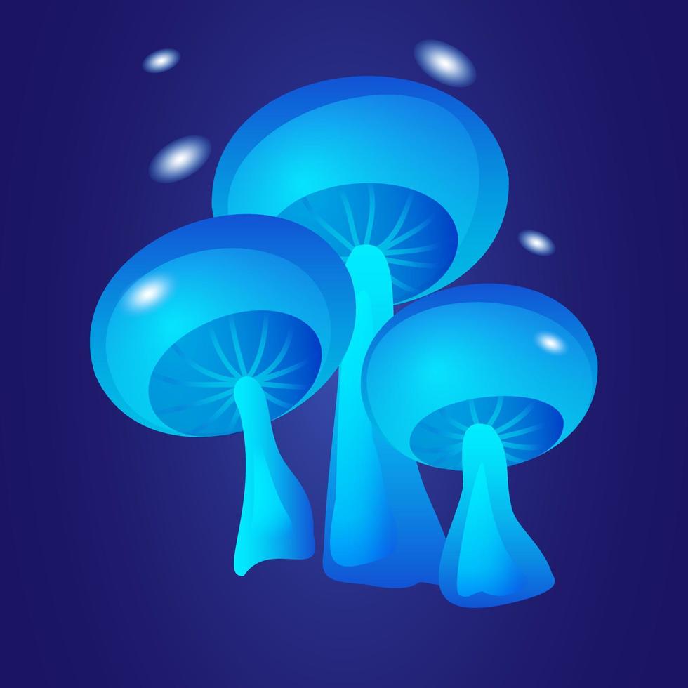 fantásticos cogumelos azuis brilhantes na ilustração vetorial de pano de fundo escuro. vetor