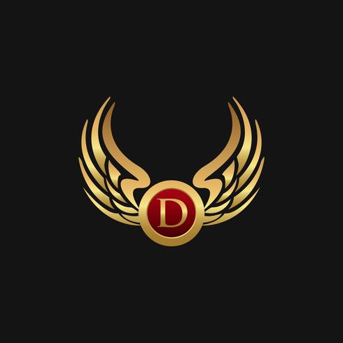 Modelo de conceito de design de logotipo de luxo letra D emblema asas vetor