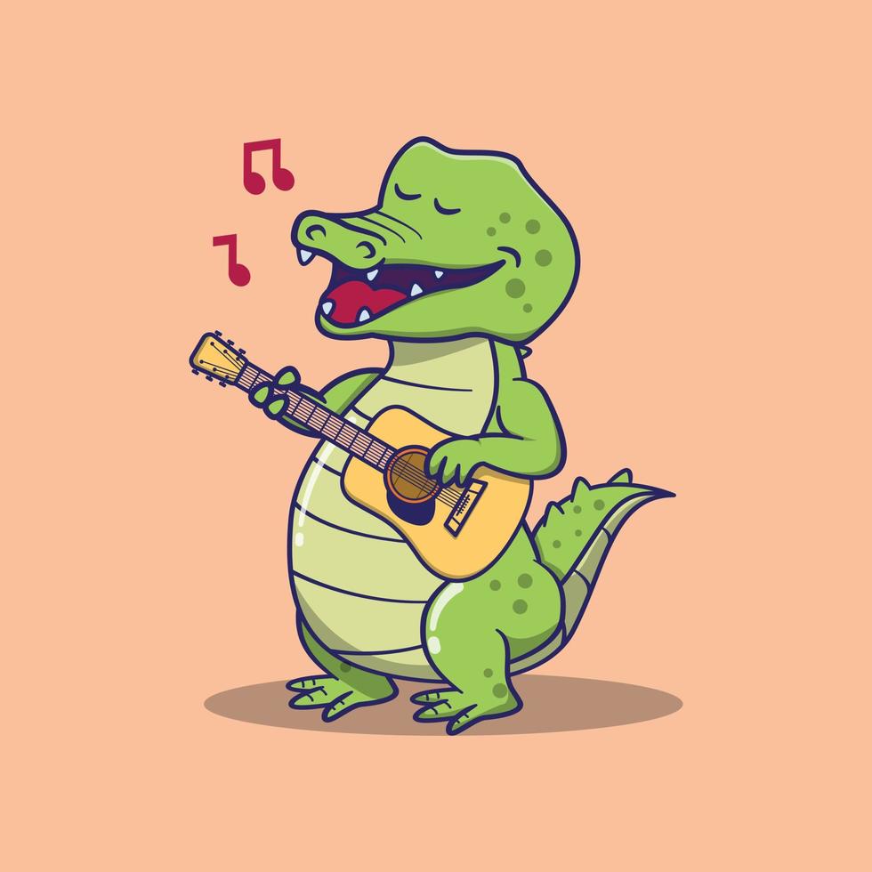 crocodilo bonito tocando guitarra, adequado para livros infantis, cartões de aniversário, dia dos namorados, adesivos, capas de livros, cartões, impressão. vetor