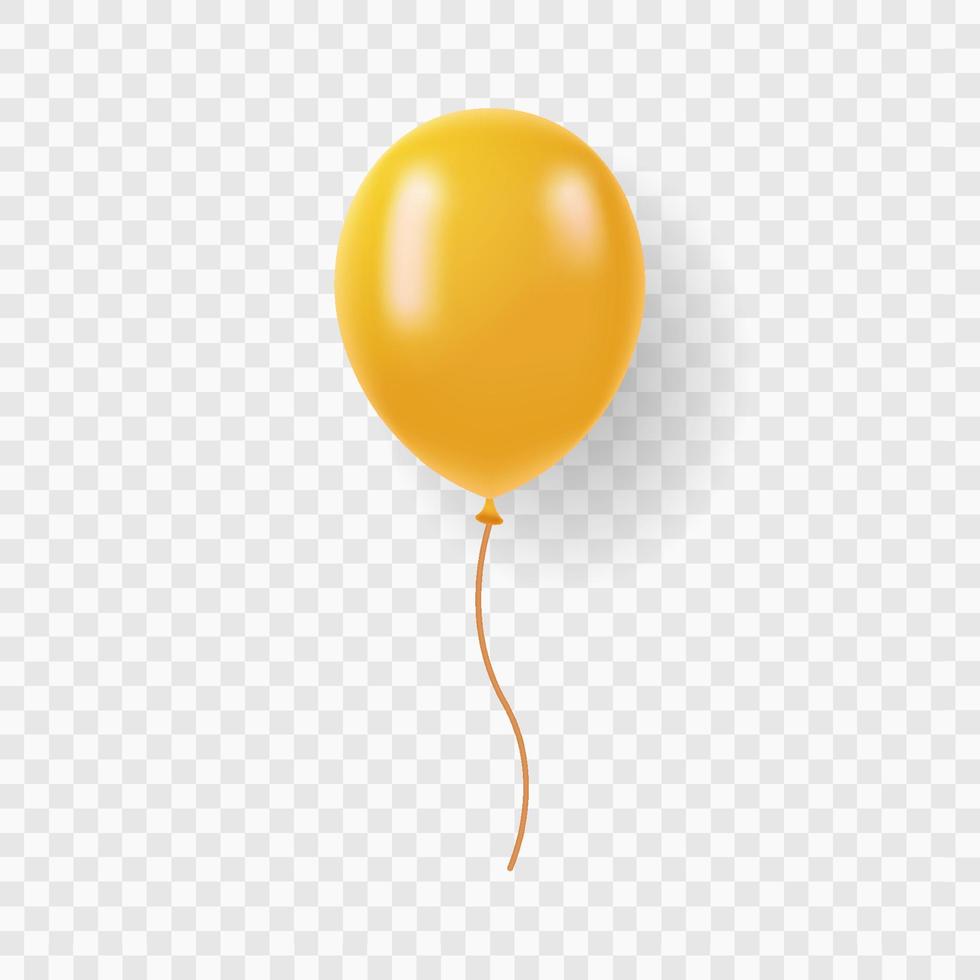 único balão laranja com fita em fundo transparente. balão realista laranja para festa, aniversário, aniversário, celebração. bola de ar redonda com corda. ilustração vetorial isolado. vetor