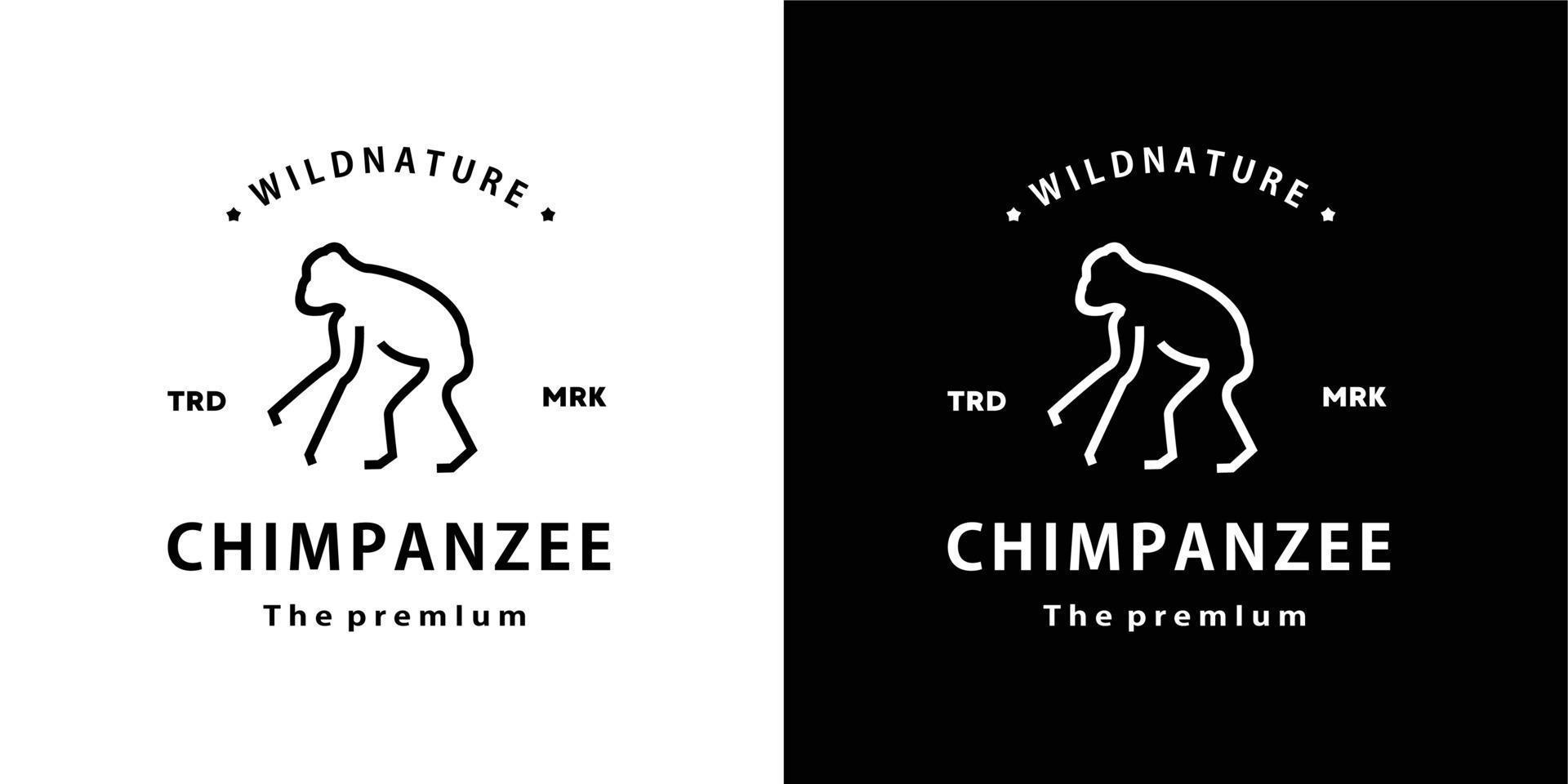 vintage retrô hipster chimpanzé logotipo vetor contorno ícone de arte monoline