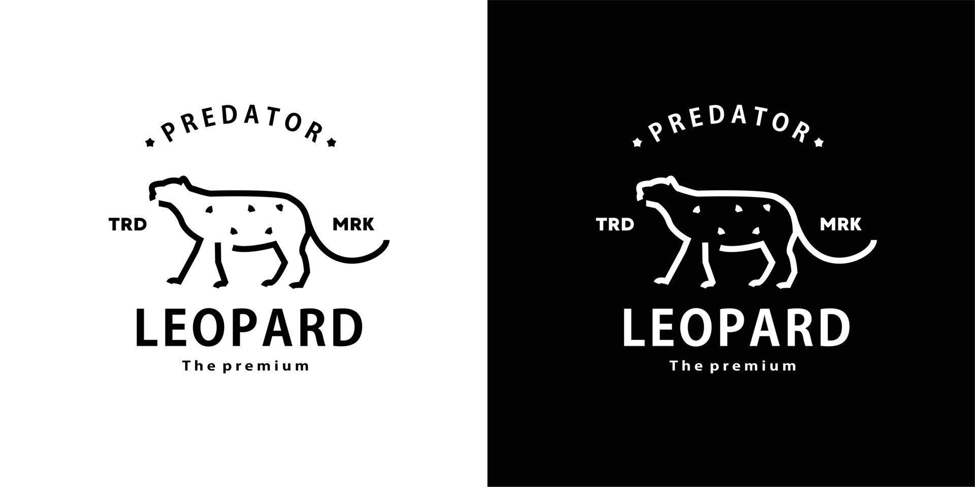 ícone de arte monoline de contorno de vetor de logotipo de leopardo hipster retrô vintage