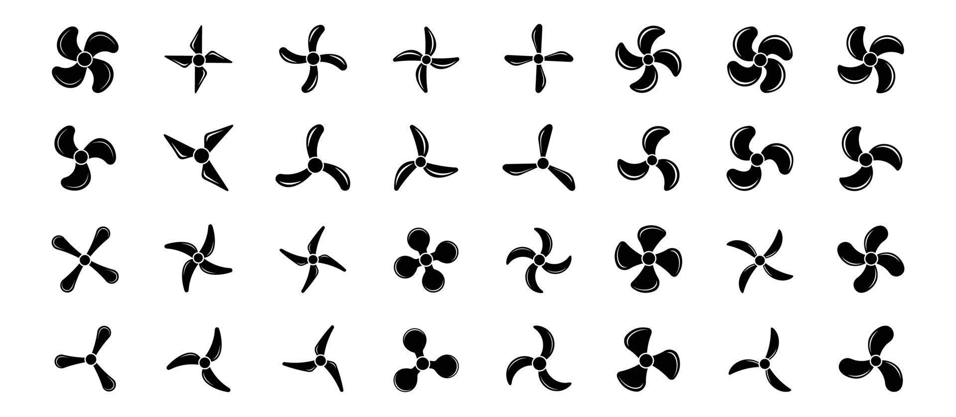 ícones de hélice de aeronaves, ilustração vetorial giratória de ventilador de símbolos. conjunto de ícones de hélice vetor