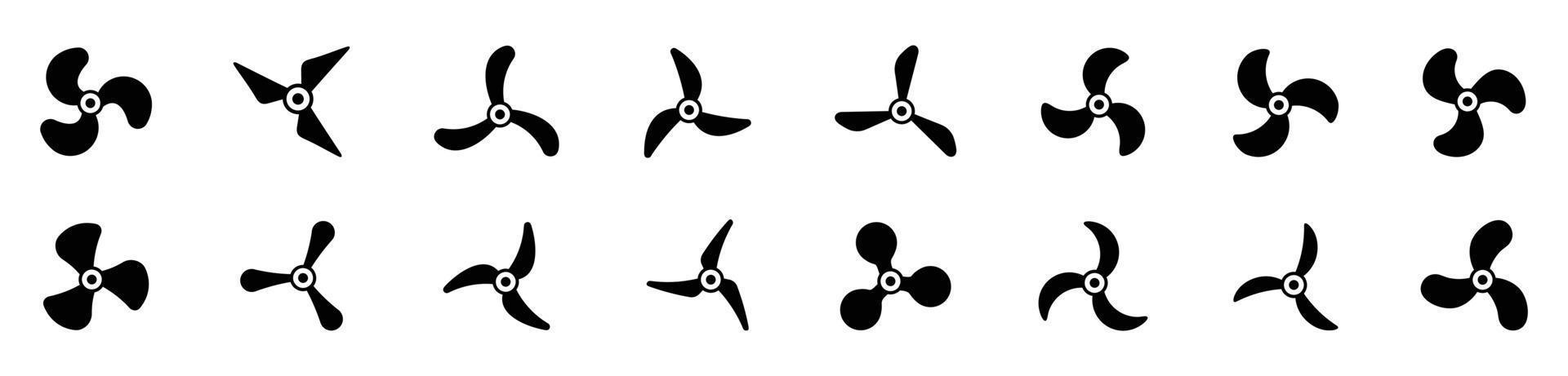 ícones de hélice de aeronaves, ilustração vetorial giratória de ventilador de símbolos. conjunto de ícones de hélice vetor