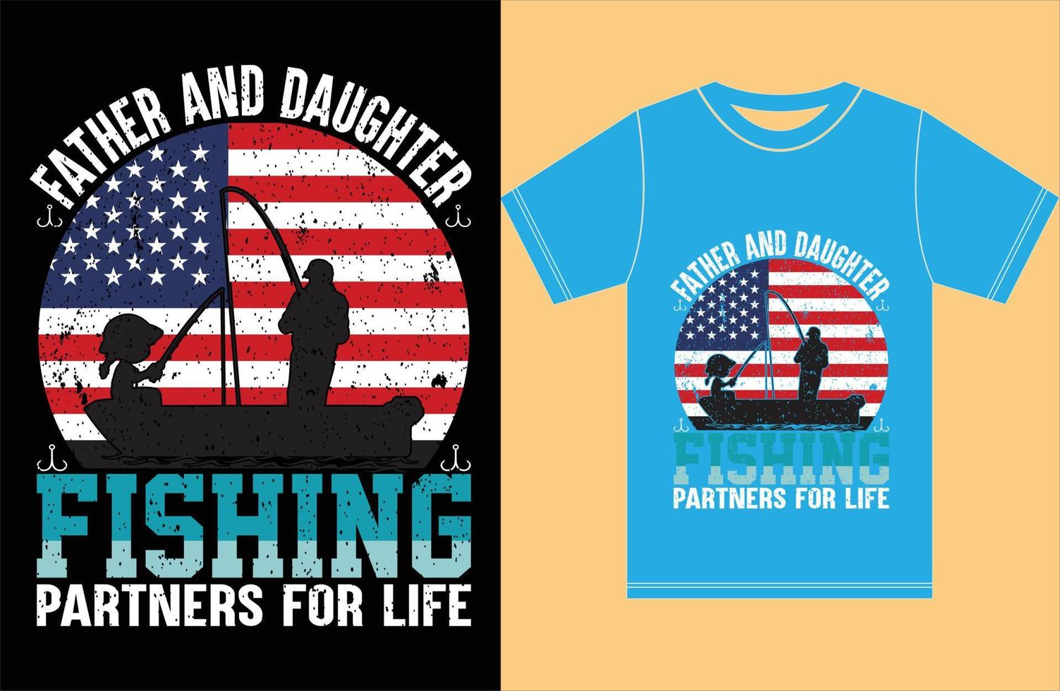 pai e filha parceiros de pesca para toda a vida, camiseta dia dos pais. vetor