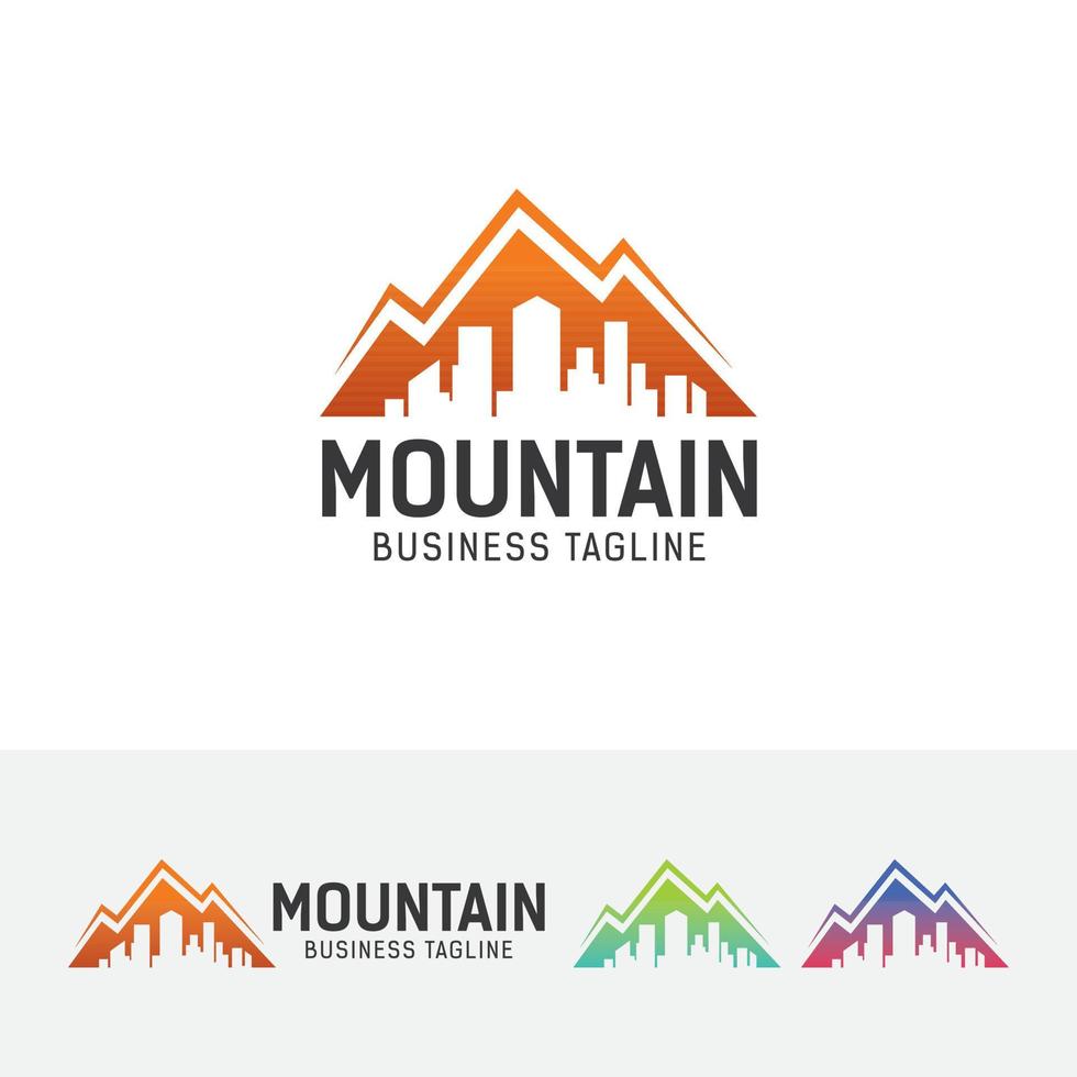 design de logotipo de conceito de montanha e cidade vetor