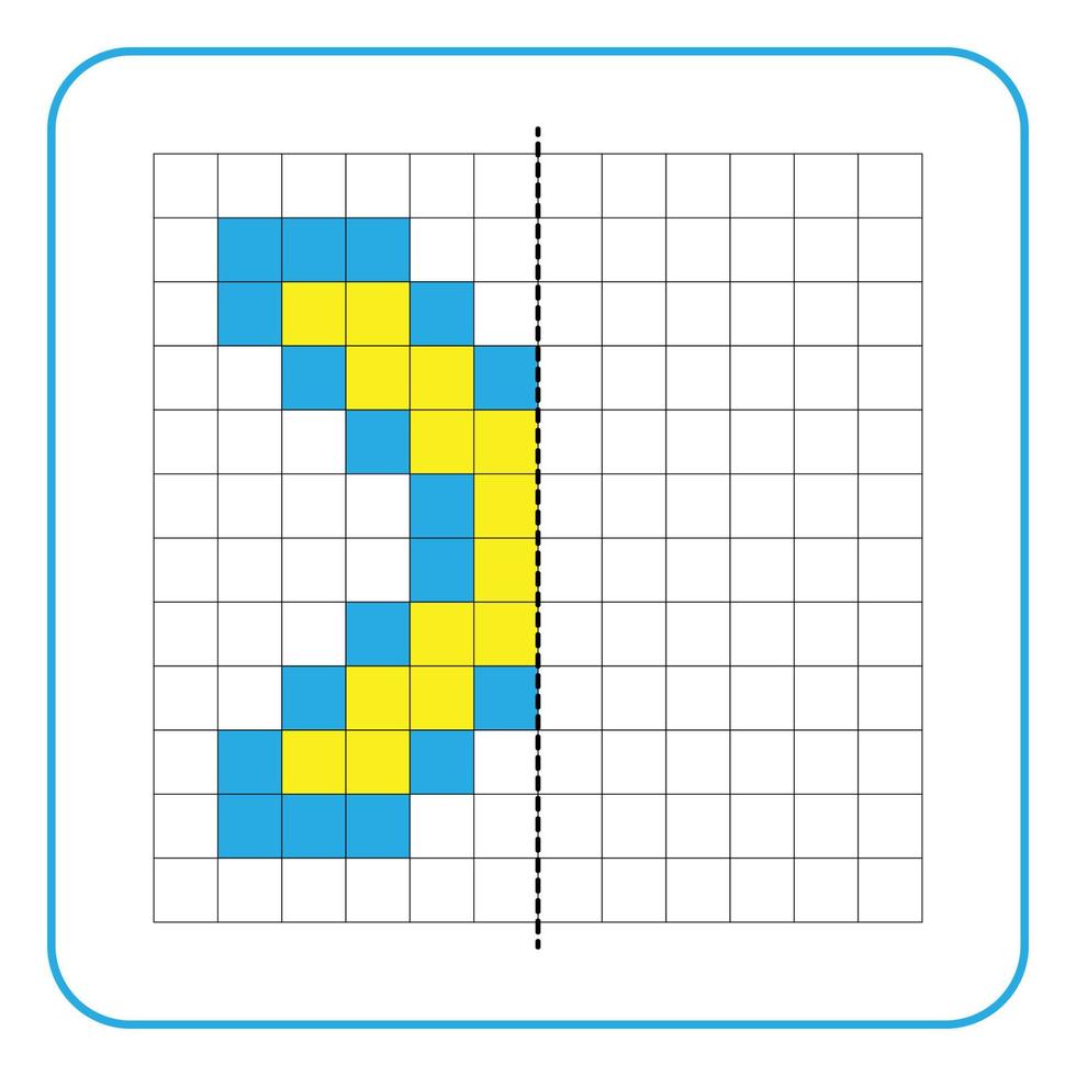 imagem reflexão jogo educativo para crianças. aprenda a preencher planilhas simétricas para atividades pré-escolares. páginas de grade para colorir, percepção visual e pixel art. terminar a letra x. vetor