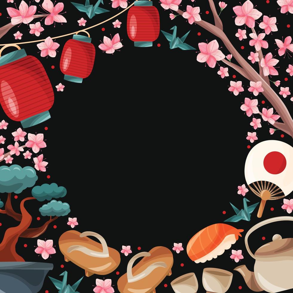 fundo de elemento de doodle de estilo japonês vetor