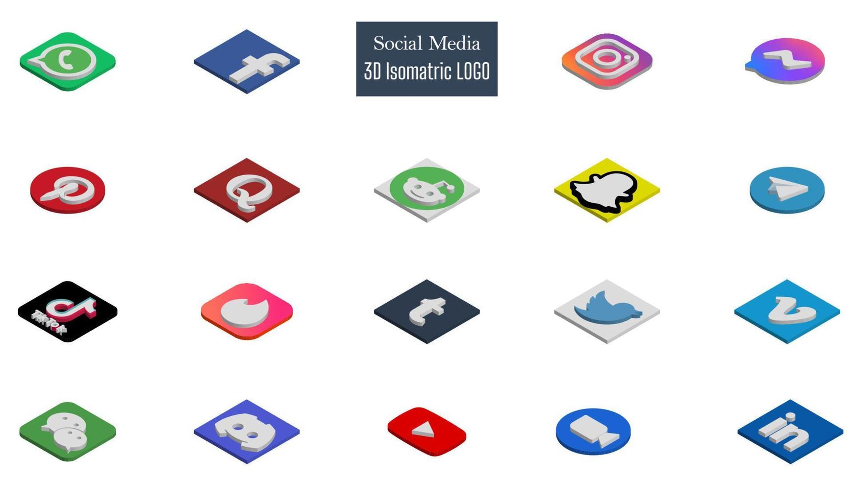 logotipo de mídia social isométrica 3D definir ilustração vetorial no fundo branco. vetor