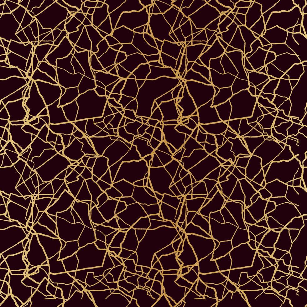 padrão perfeito de arte kintsugi de lascas e fragmentos diferentes com linhas douradas sobre fundo escuro real vetor