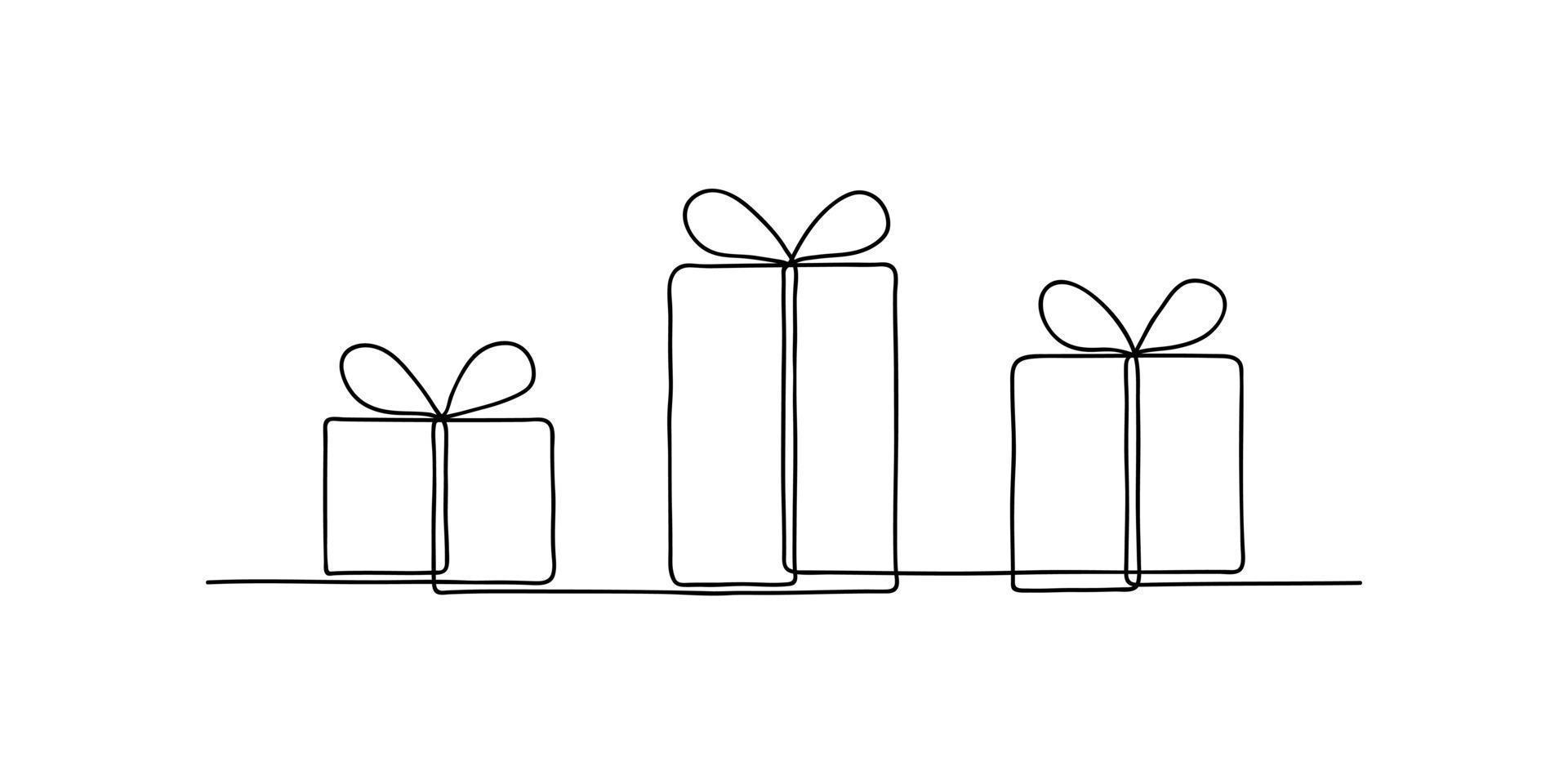 caixa de presente com fita e arco. presente para natal, aniversário e outros feriados. ilustração vetorial. desenho de uma linha contínua. arte de linha. minimalismo. vetor