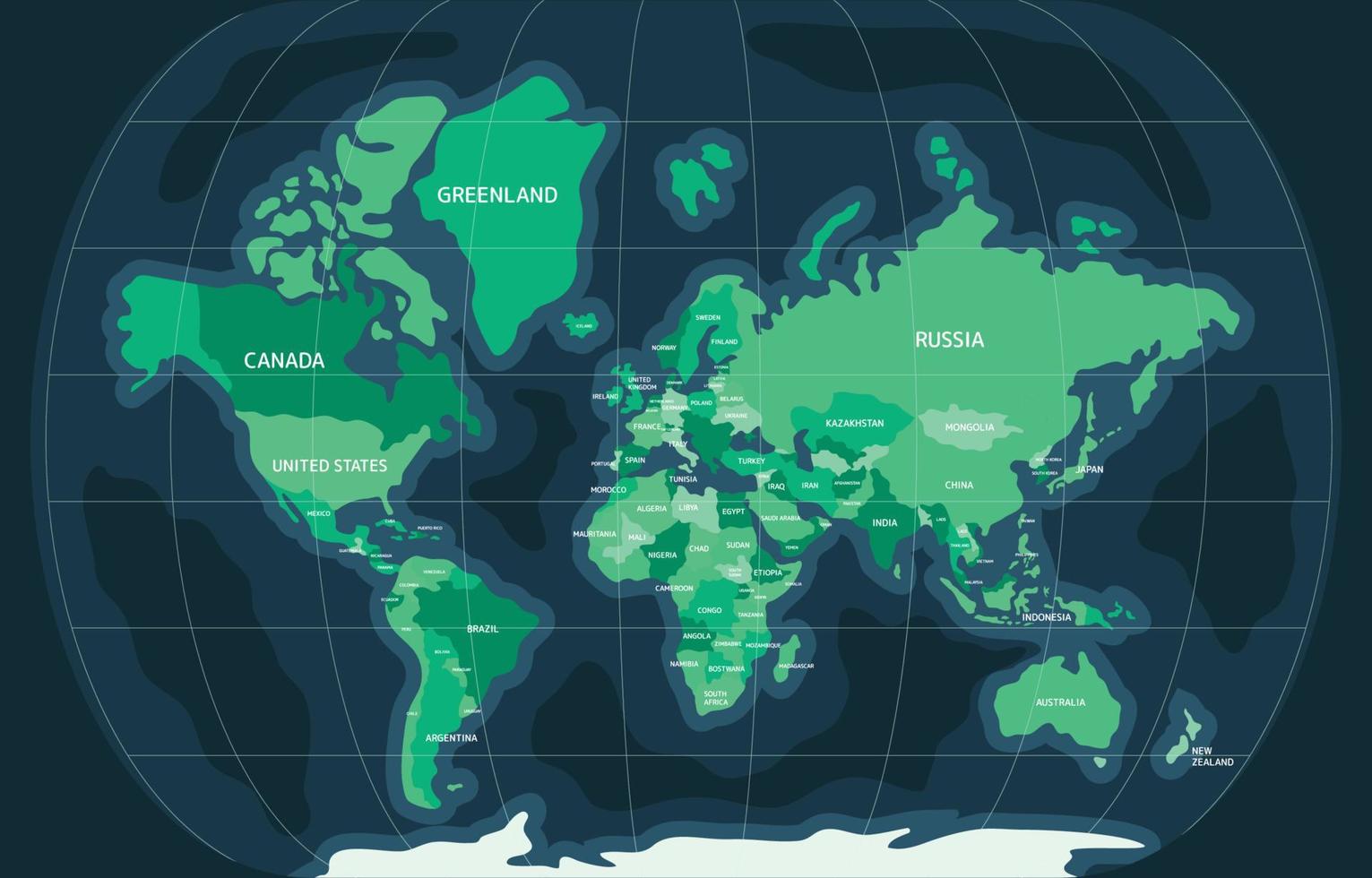 mapa do mundo de alto detalhe com nome do país vetor