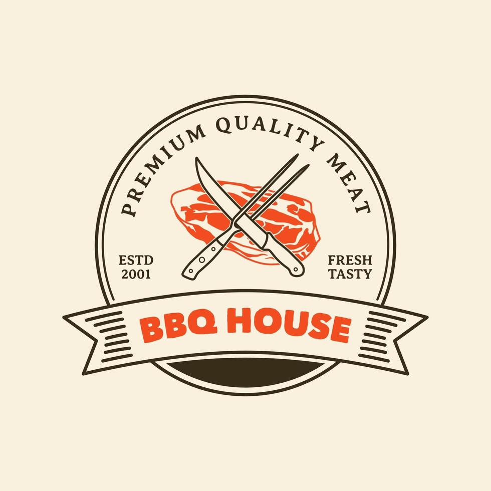 distintivo de logotipo de casa de churrasco vintage desenhado à mão vetor