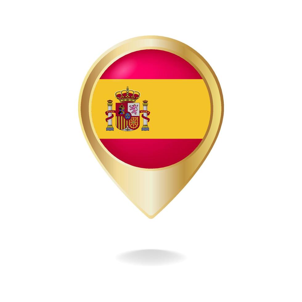 bandeira da espanha no mapa de ponteiro dourado, ilustração vetorial eps.10 vetor