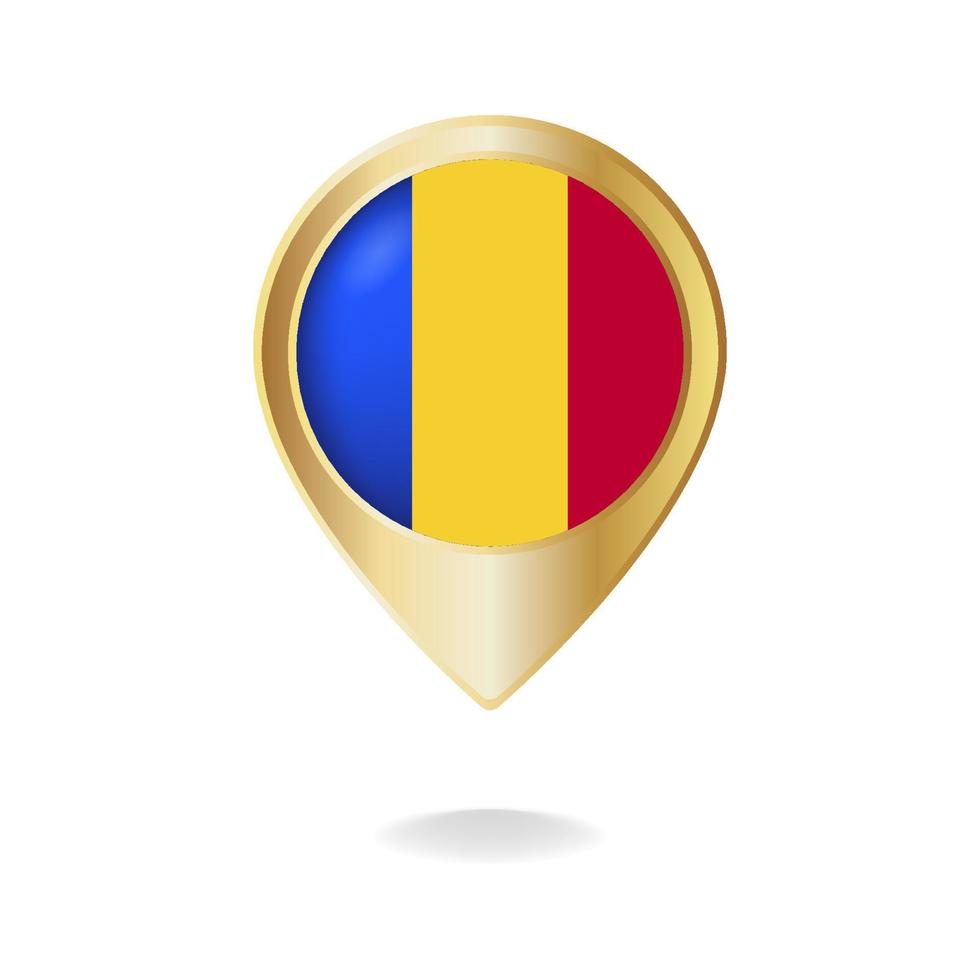 bandeira da Romênia no mapa de ponteiro dourado, ilustração vetorial eps.10 vetor