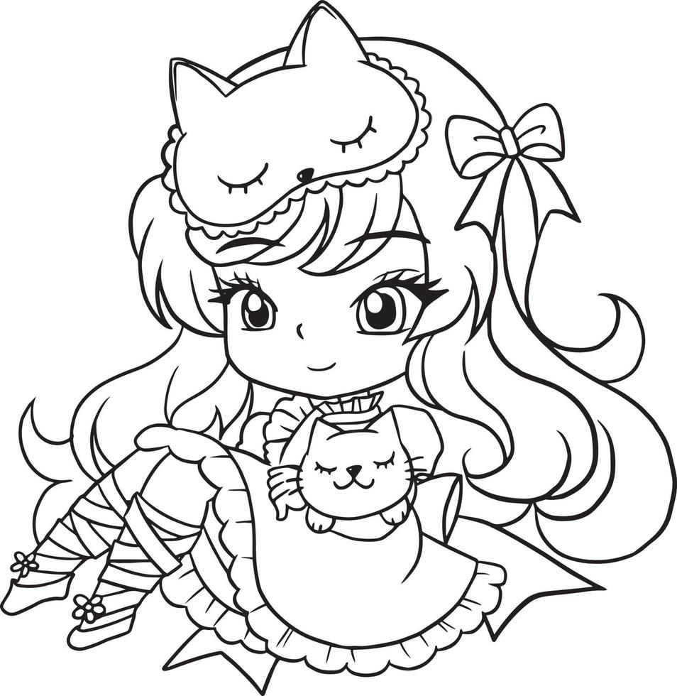 página para colorir menina dos desenhos animados ilustração de anime mangá kawaii bonito, personagem de desenho de criança de clipart vetor