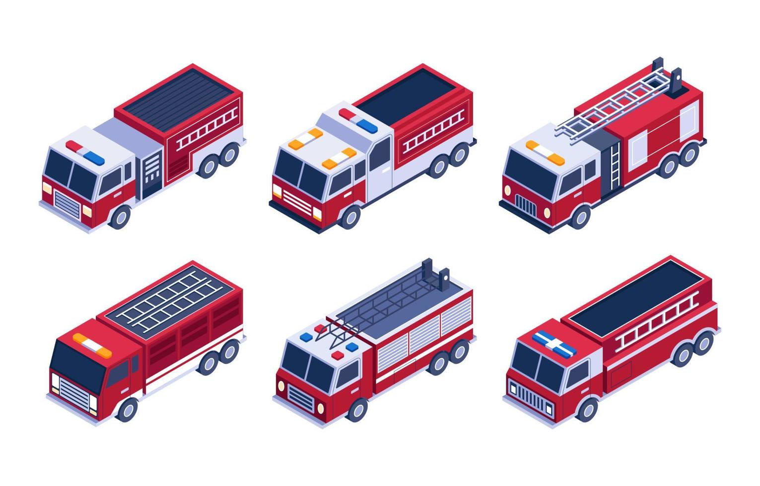 coleção de conjunto de objetos isométricos de caminhão de bombeiros vetor