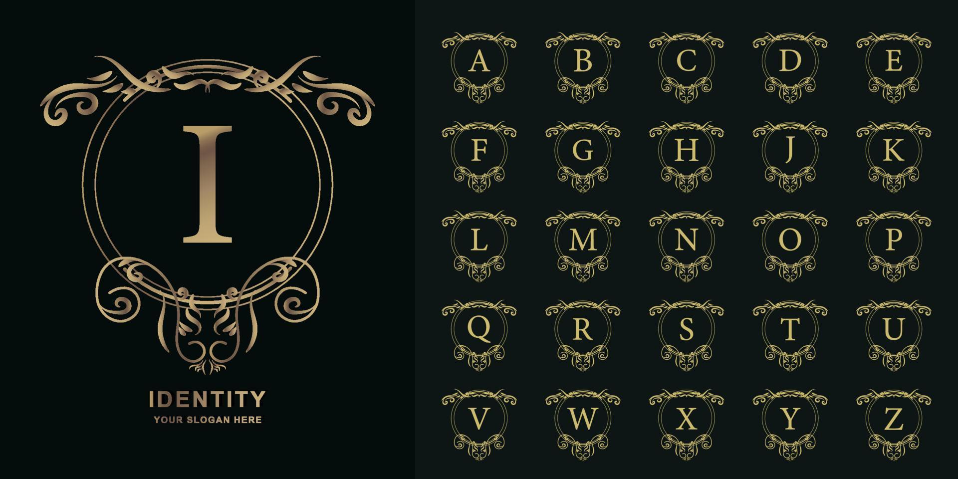 letra i ou alfabeto inicial de coleção com modelo de logotipo dourado de moldura floral ornamento de luxo. vetor