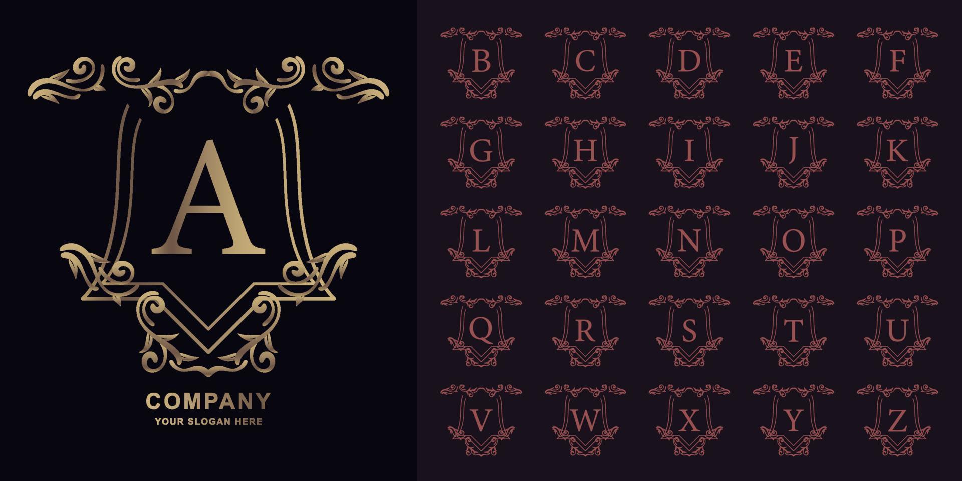 letra a ou alfabeto inicial de coleção com modelo de logotipo dourado de moldura floral ornamento de luxo. vetor