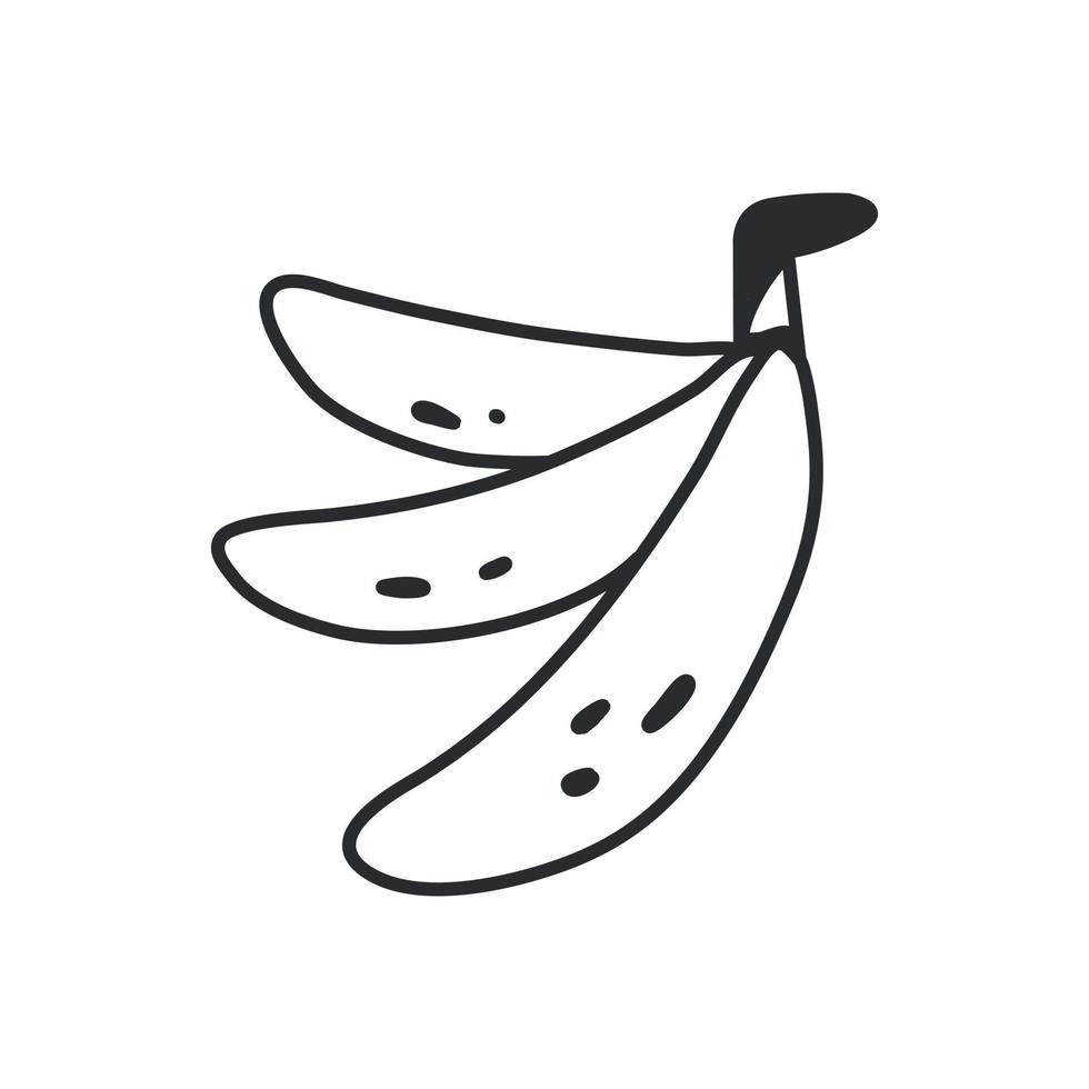 cacho de bananas em estilo simples doodle preto e branco isolado no fundo branco. ilustração vetorial mão desenhada doodle. vetor