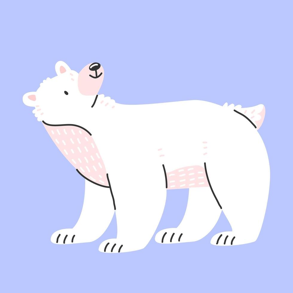 urso polar fofo no estilo cartoon fica e olha para cima. ilustração vetorial isolada com um animal. vetor