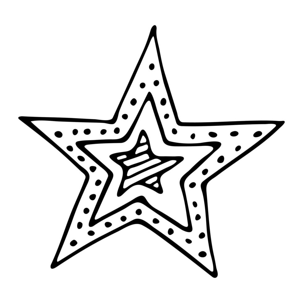 estrela desenhada de mão vetorial. ilustração de estrela doodle bonito isolada no fundo branco. para impressão, web, design, decoração, logotipo. vetor