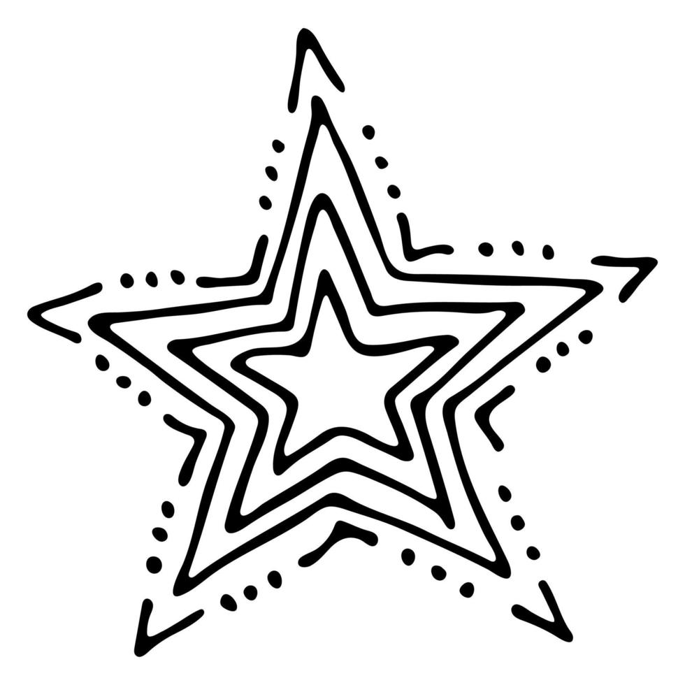 estrela desenhada de mão vetorial. ilustração de estrela doodle bonito isolada no fundo branco. para impressão, web, design, decoração, logotipo. vetor