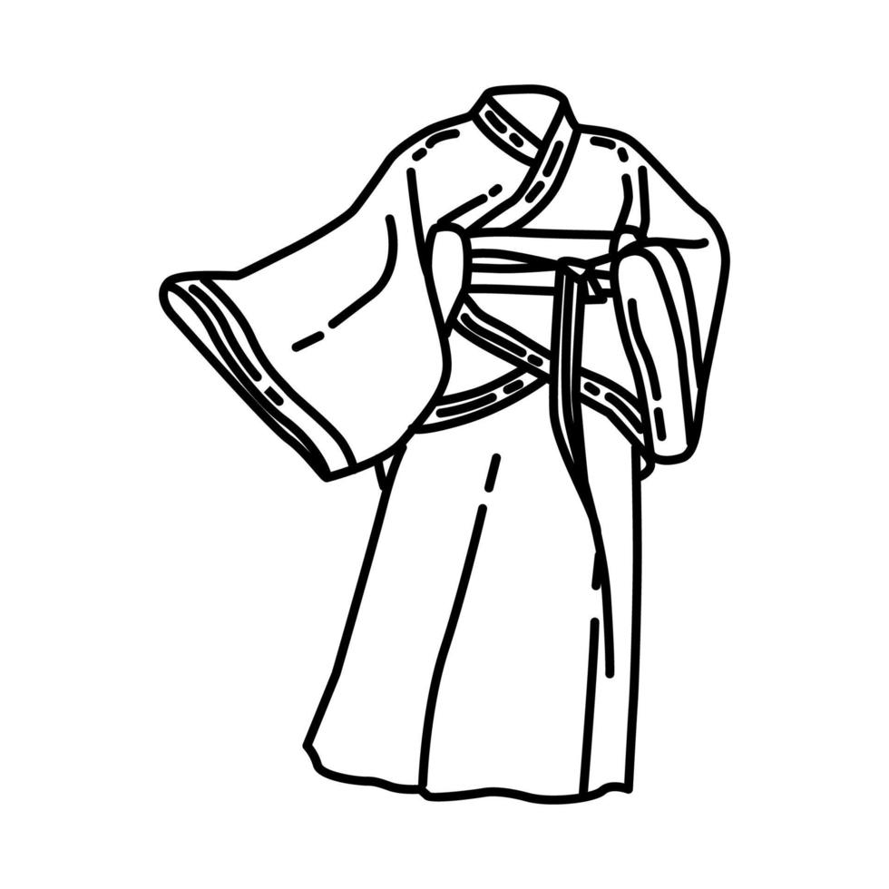 roupas tradicionais ícone de vestido feminino hanfu. doodle desenhado à mão ou estilo de ícone de contorno. vetor