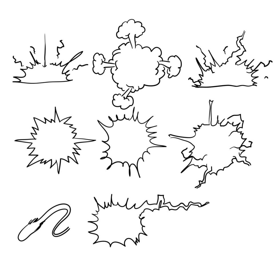 coleção de estilo desenhado à mão de doodle de explosão de energia em quadrinhos vetor