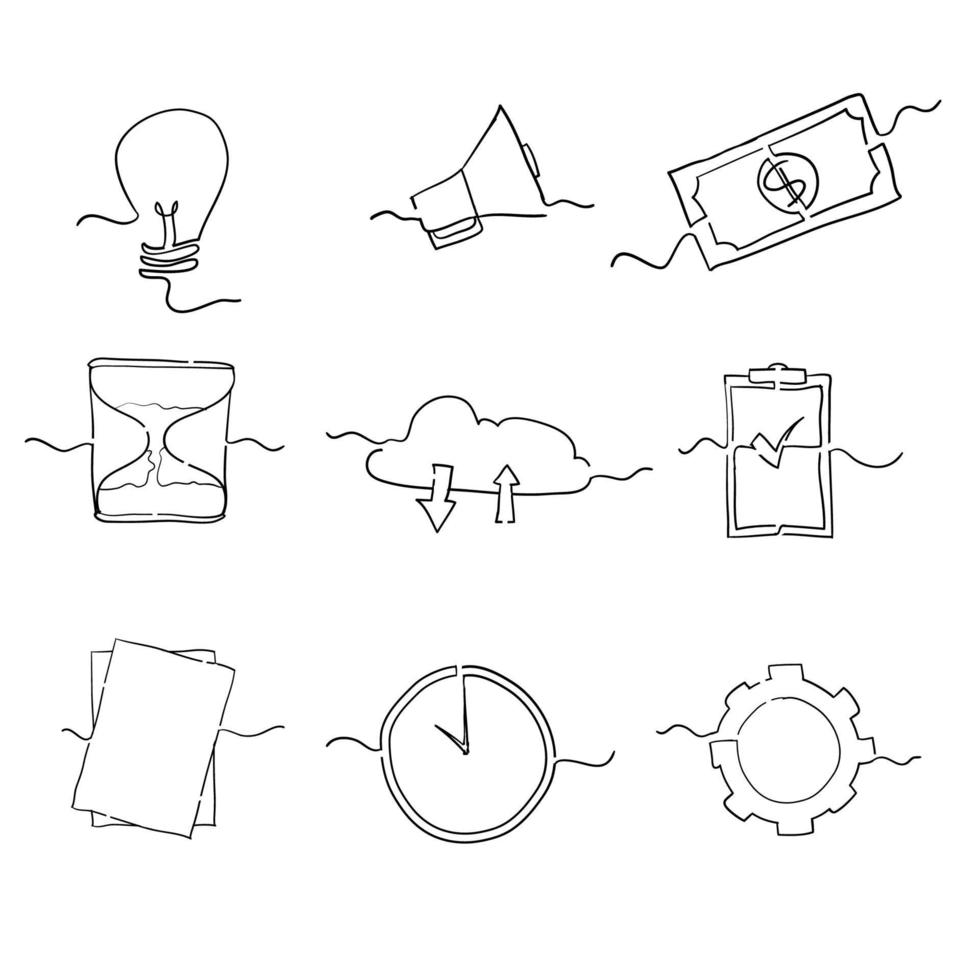 coleção de ícones de negócios desenhados à mão doodle vetor de estilo de desenho animado