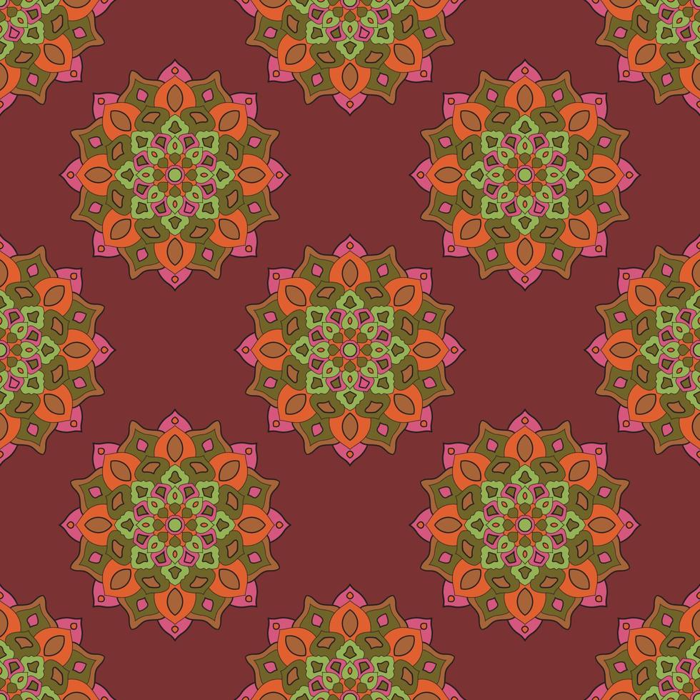 abstrato sem costura padrão com flor mandala. mosaico, azulejo, bolinhas. fundo floral. vetor