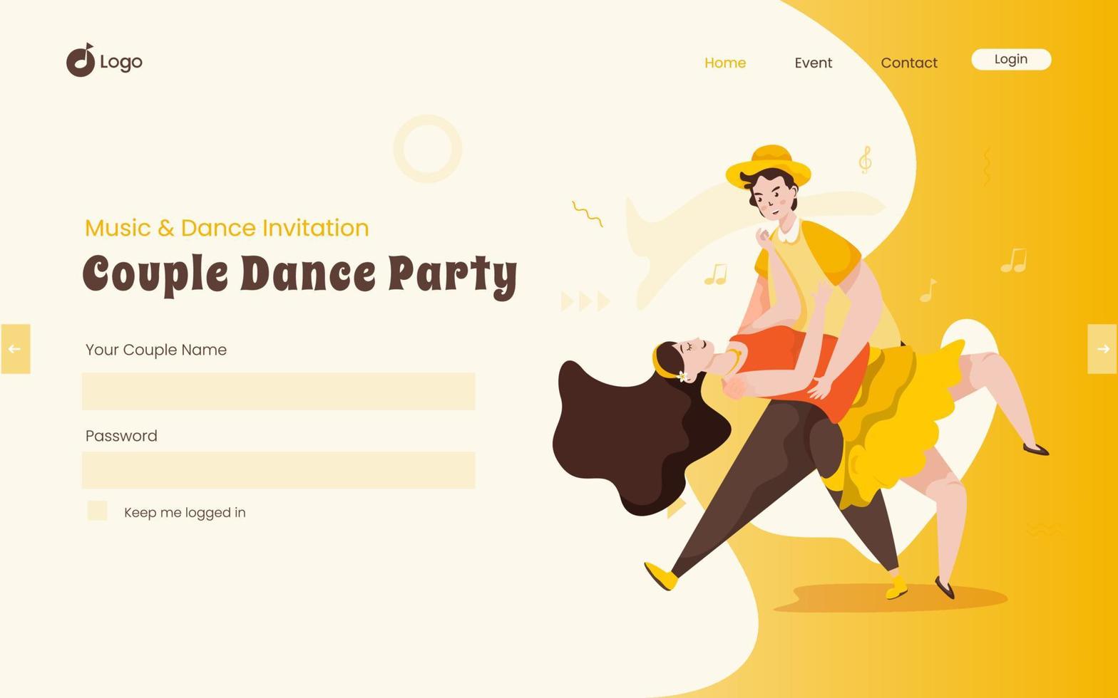 conceito de página de destino de ilustração de festa de dança de casal vetor