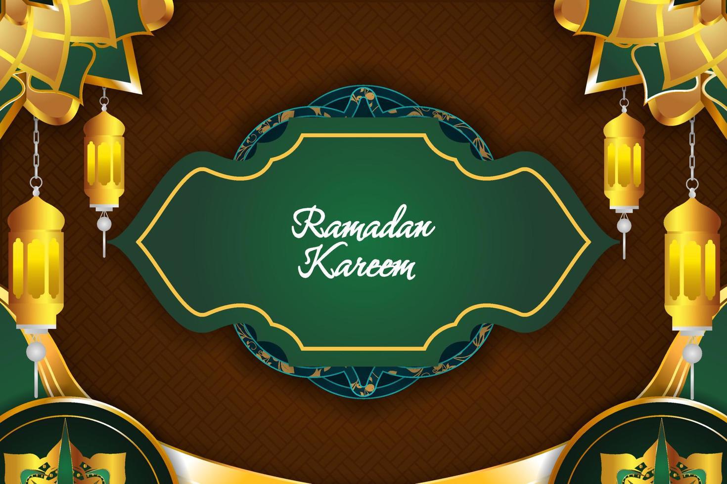 fundo ramadan kareem islâmico com cor marrom e verde vetor