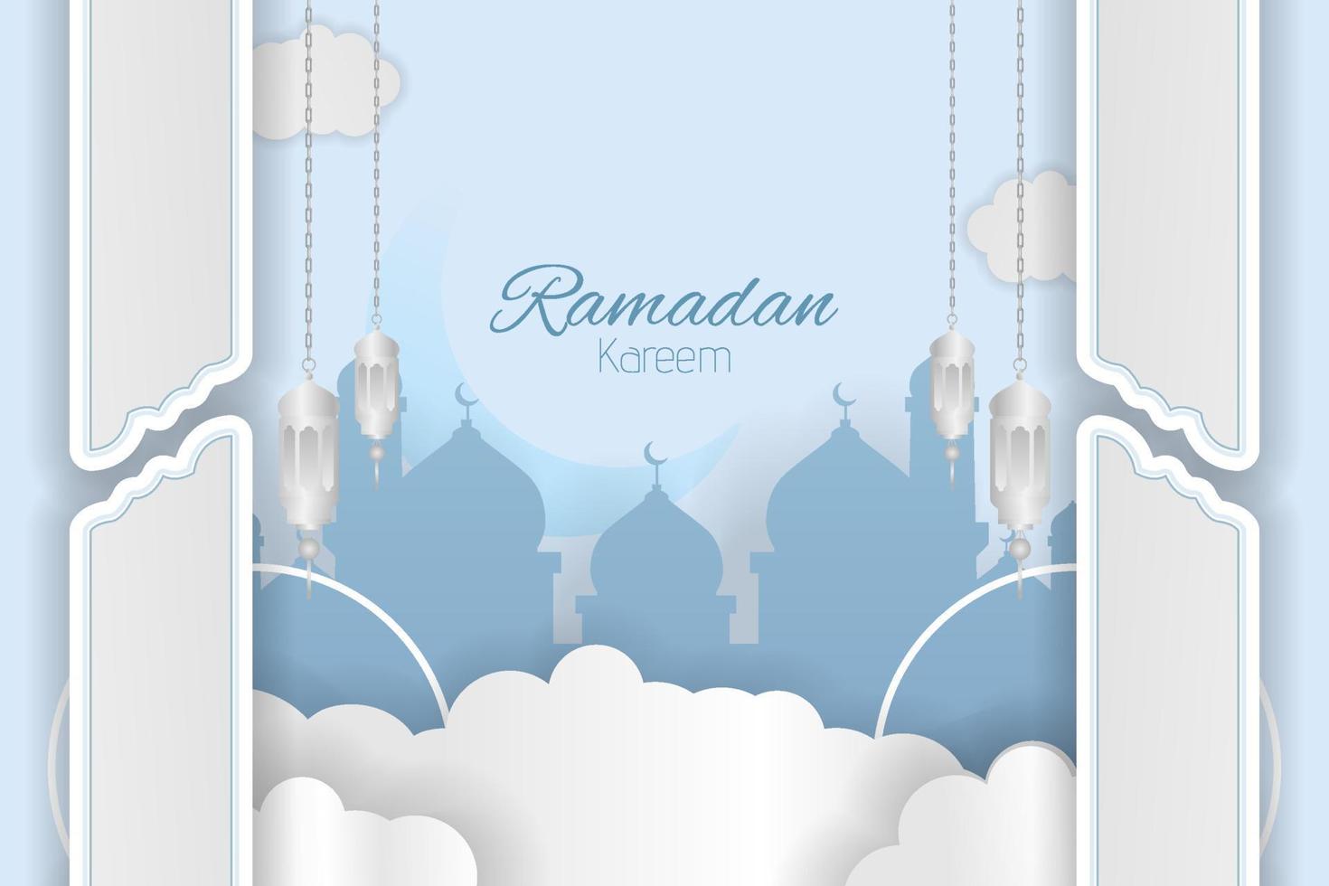 fundo de estilo islâmico ramadan kareem com cor azul e branca vetor