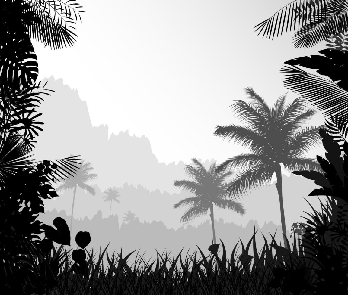 a paisagem florestal de nevoeiro com palmeira vetor