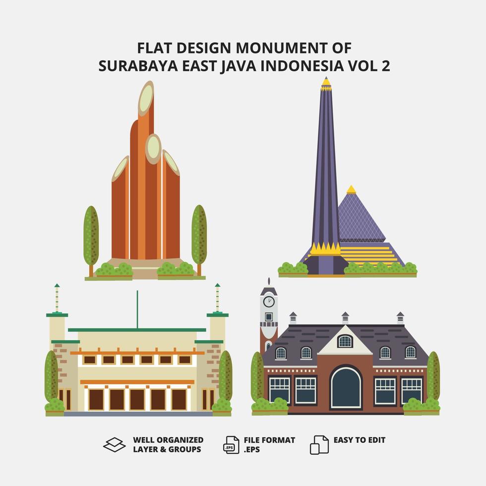 monumento de design plano de surabaya leste java indonésia vol 2 vetor