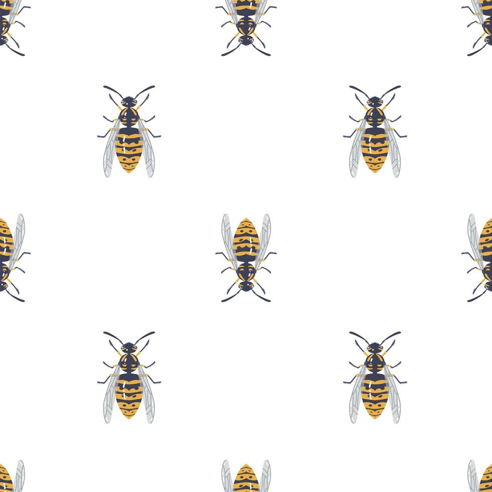 padrão sem emenda com insetos, fundo simétrico com closeup vespas amarelas isoladas no pano de fundo branco. ilustração vetorial plana vetor