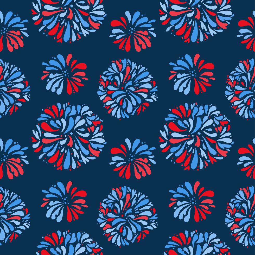 padrão sem emenda - céu noturno de fogos de artifício feliz dia da independência estados unidos da américa. 4 de julho. fundo azul escuro. ilustração vetorial plana vetor