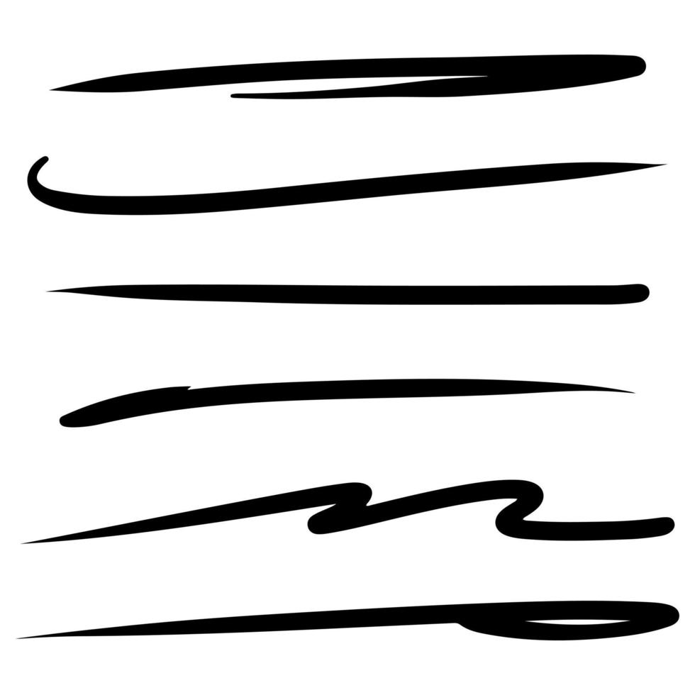 conjunto de sublinhado desenhado à mão, traços de marcador de marca-texto, swoops, ondas de pincel marca doodle abstrato. ilustração vetorial vetor