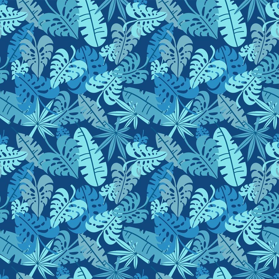 tropical sem costura padrão, fundo floral de folhas de palmeira. ilustração de impressão de folha de planta exótica. estampa de selva azul de verão. folhas de palmeira em linhas de pintura. design vetorial desenhado à mão plana vetor
