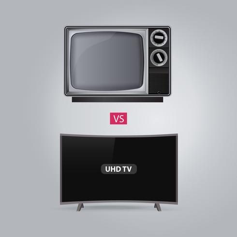 Velho VS curvo série de TV inteligente LED UHD em fundo cinza vetor