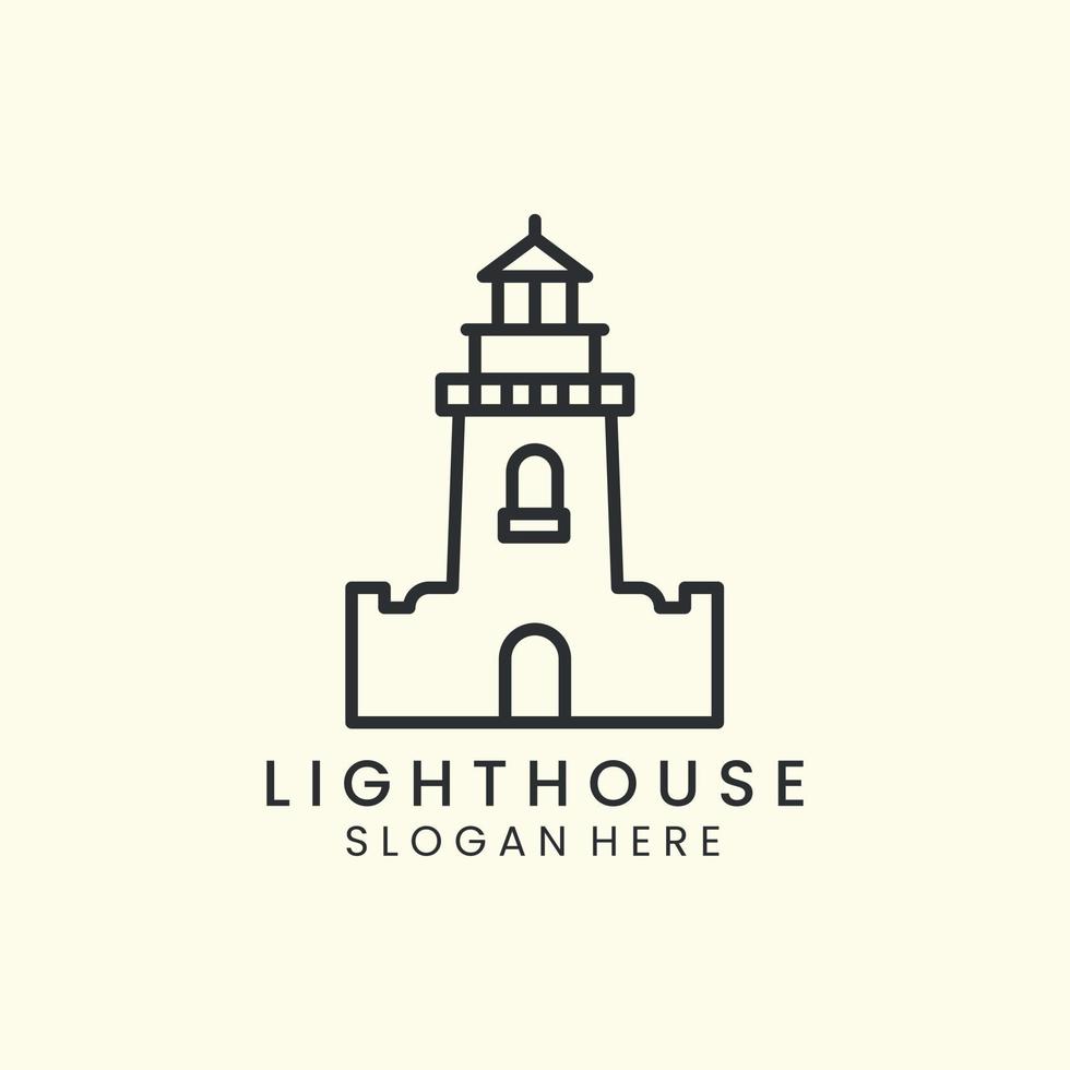 farol com design de modelo de ícone de logotipo de estilo de linha simples. torre, mar, ilustração vetorial de farol vetor