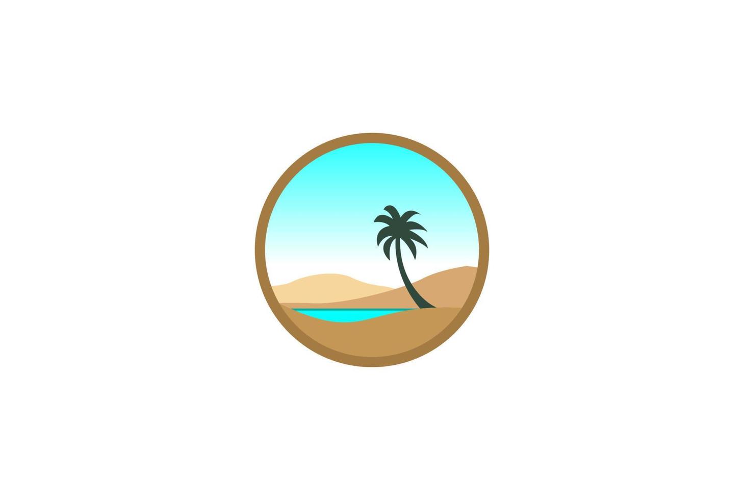 lago circular no deserto oásis árabe com vetor de design de logotipo de data de palma