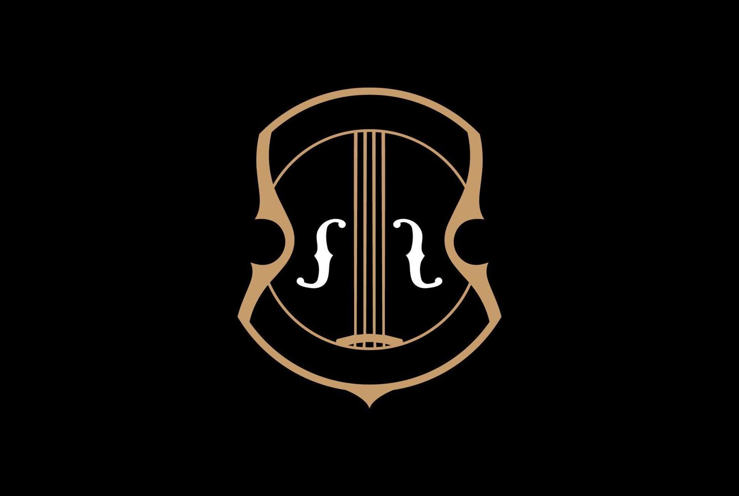 vetor de design de logotipo de etiqueta de emblema de violino vintage retrô