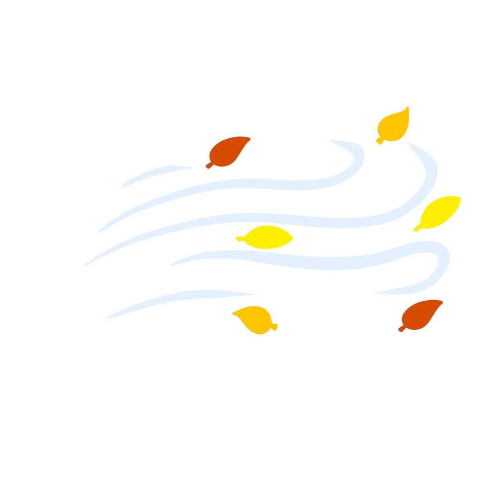vento de outono. fluxo de ar com folhas vermelhas e amarelas. linha ondulada azul vetor