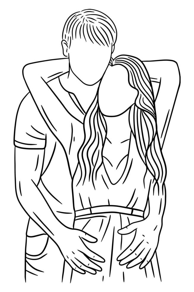 casal feliz namorado e namorada mulheres homens menina ilustração de arte de linha vetor