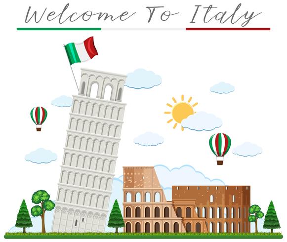 Bem-vindo à Itália e ao Landmark vetor