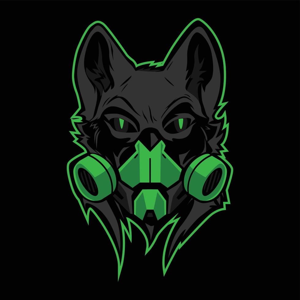 ícone de desenho animado de vetor de cabeça de lobo moderno usando máscara de gás