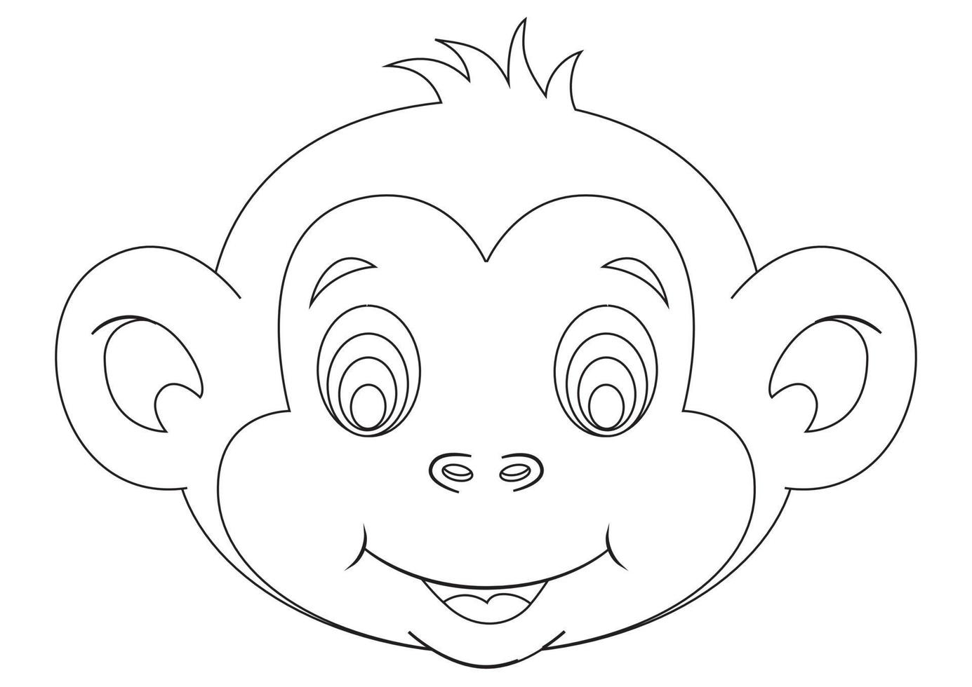 vetor preto e branco de cara de macaco fofo