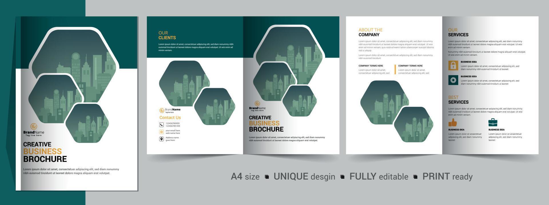 modelo de design de brochura bifold para sua empresa, corporativa, negócios, publicidade, marketing, agência e negócios na Internet. vetor